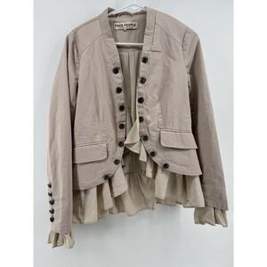 Free People Ruffles Romance Jacket Button Pocket Relaxed Front Open Natural XS